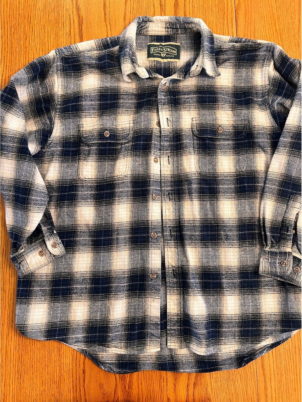 Field & Stream Men's Blue and White Plaid Flannel Shirt